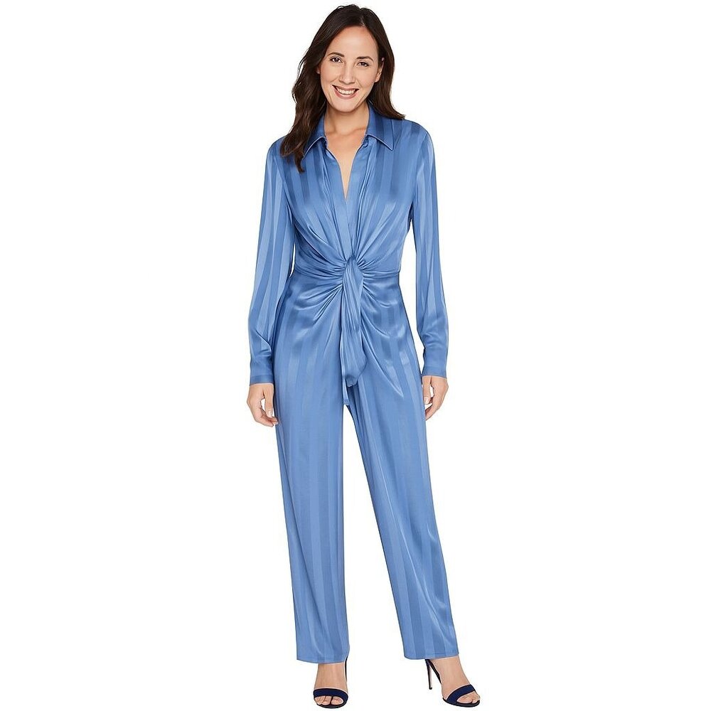 Choosy Size 6 Smoky Blue Striped Long Sleeve Jumpsuit NWT